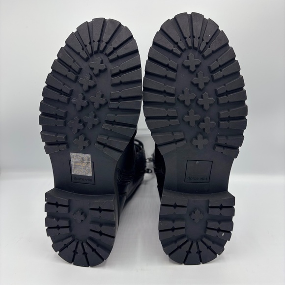 Dolce Vita Black Combat Boots Size 7 Lug Sole Buckle Leather Zip - Picture 14 of 15